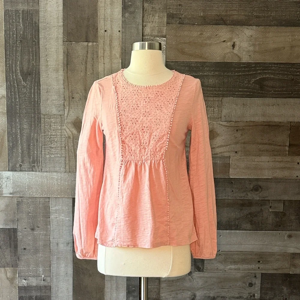 Boden pink peasant top small feminine boho floral eyelet lace angelic lovecore